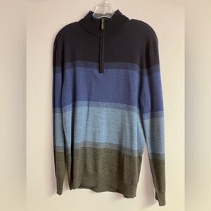 Club Room Men’s Pullover Quarter Zipper Merino Blend Sweater, M, Blues/Gray